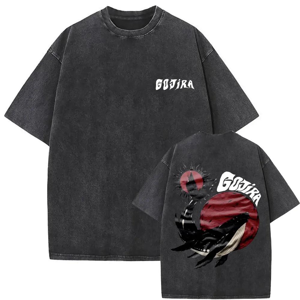 Washed Vintage Metal Rock Band Gojira Skeleton Graphic T-shirt Men Women Fashion Man Streetwear