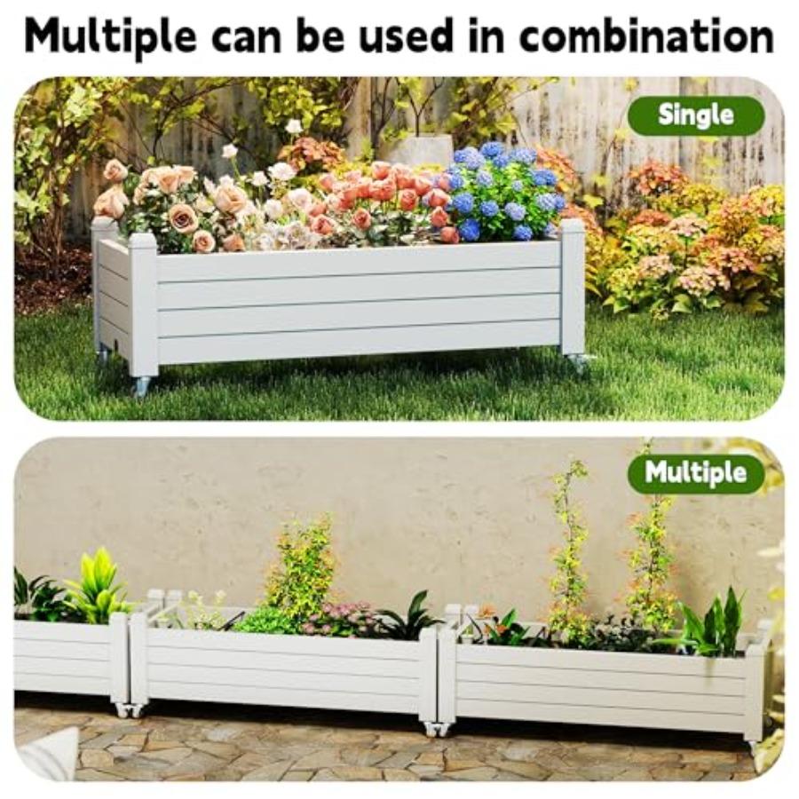 Horticulture Garden Planter Box Divisible Resin Planter Box for Backyard Patio Balcony with 4 Legs and 4 Swivel Lockable Wheels