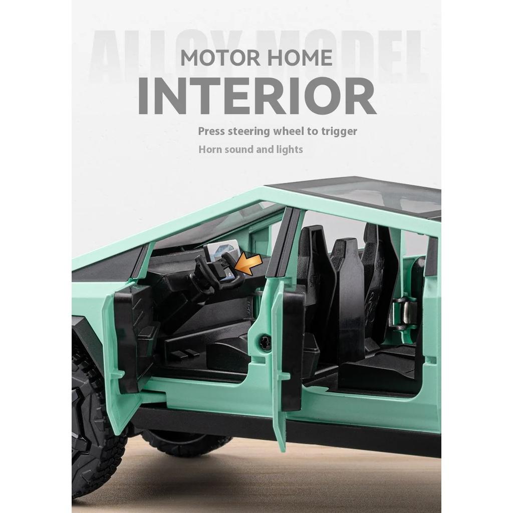 1/24 Tesla Cybertruck Off Road Truck Alloy Metal Diecast Car Model Sound Light Hobby Collectible Birthday Gifts for Boyfriend Children