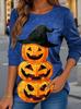 2025 Women Casual Long Sleeve Tops Graphic Halloween Pumpkin Tee Shirts Blouse Crewneck Fall Winter Streetwear Style Pullover