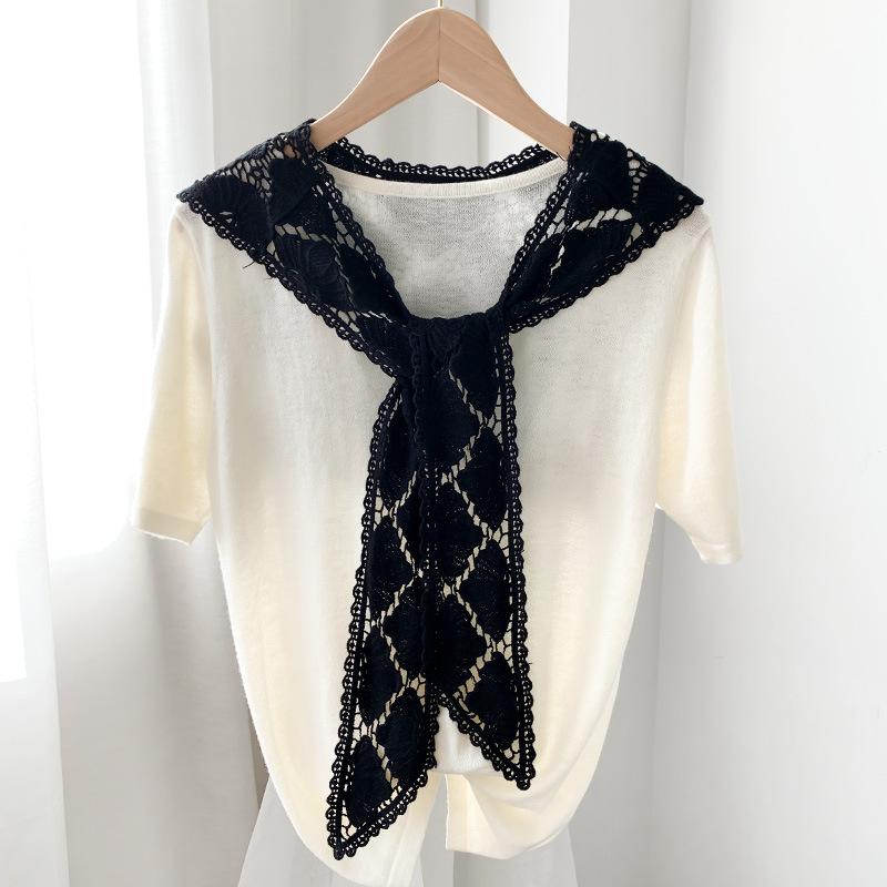 

Шаль Dongdaemun, внешнее украшение, женская летняя вязаная кружевная ажурная юбка, универсальная шаль с поддельным воротником 80-100cm