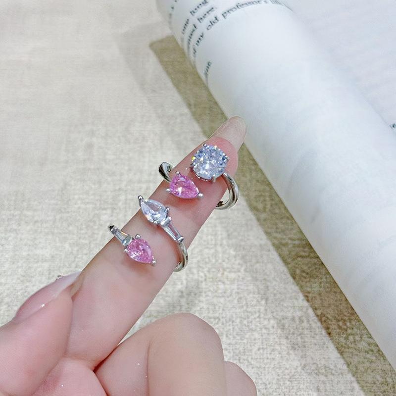 Fashion Cross Double-Row Pink And White Zir*****Pening Adjustable Ring Temperament Color Treasure Exquisite Niche High-End Ring