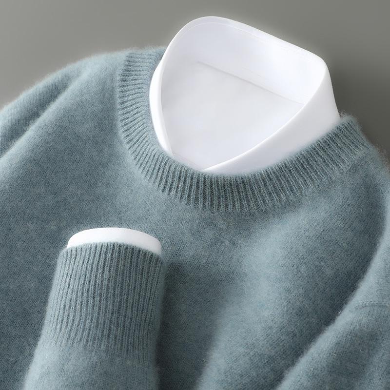 Men's 100% Pure Wool Half-High Collar Thick Cashmere Sweater - Autumn/Winter Loose Knit Pullover.