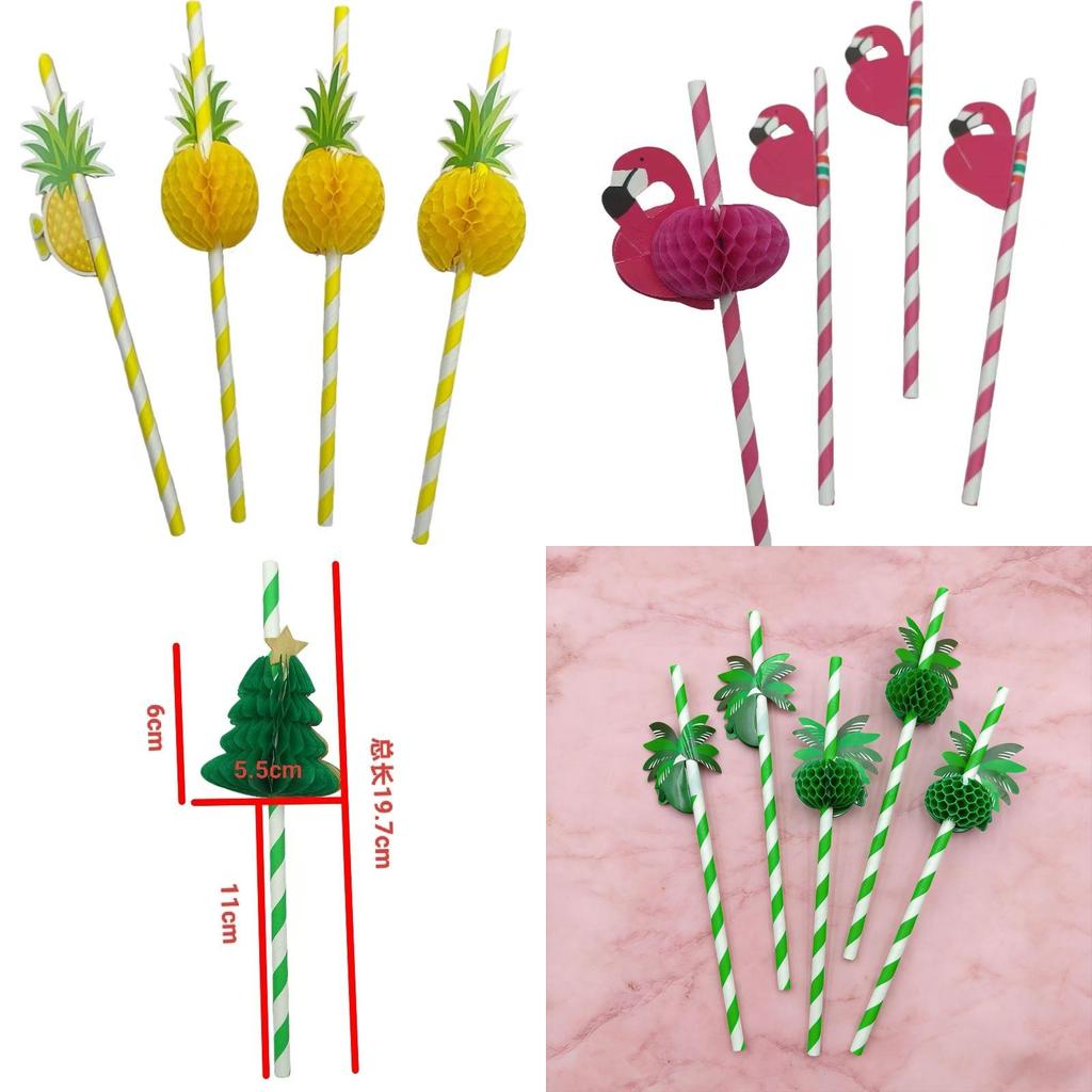 Degradable Pineapple Pattern Paper Straw For Party Drinks And Cake Decor