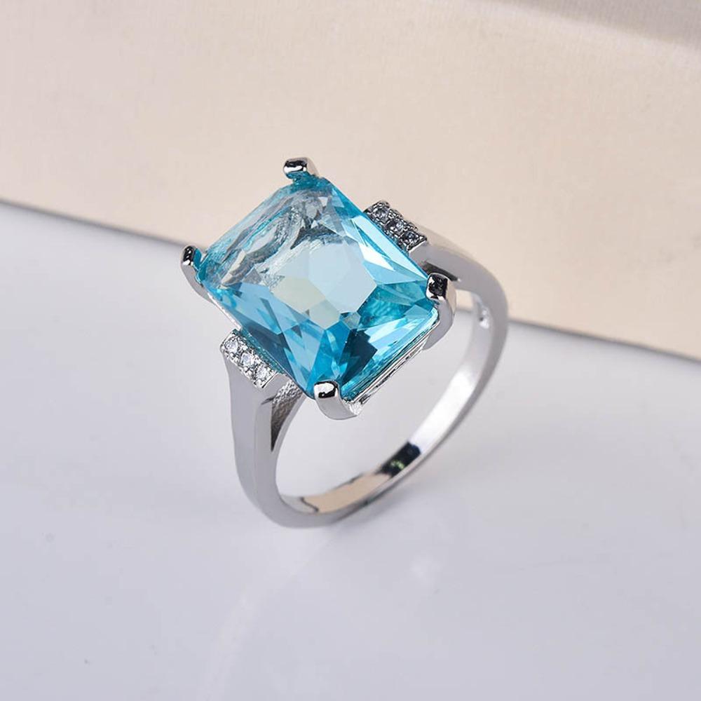 Luxury Topaz and Sapphire Ring for Women Fashion Jewelry Engagement Wedding Band No. 5 светло-синий