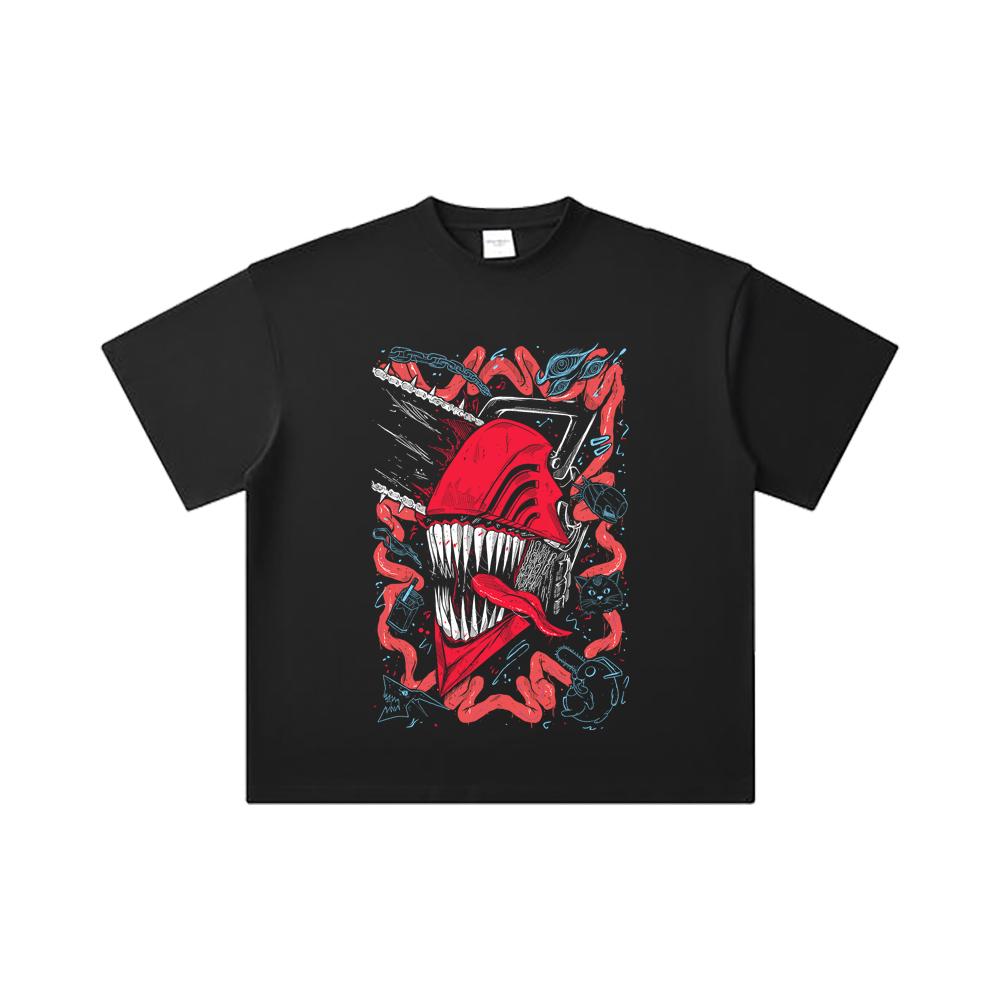 260 GSM Double Yarn 32 Count 100% Cotton Chainsaw Man V29 Denji Print Unisex Heavy Cotton T Shirt