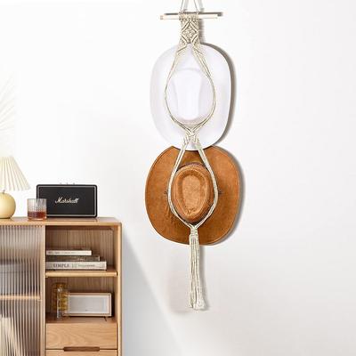 Nordisk Stil Boho Bomullsrep Hängande Kepsar Hållare Organizer Display Hatt Scarf Organizerställ Makramé Tapet Hatt Hängare