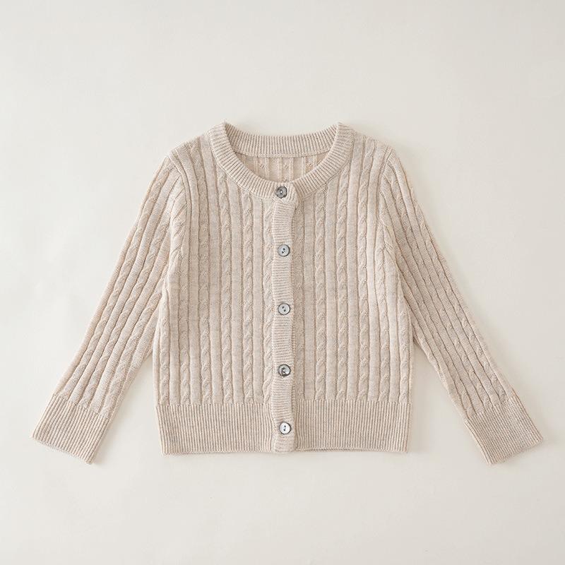 Kids Solid Color Crew Neck Long Sleeve Cardigan Sweater Boys Girls Toddler Casual Outerwear