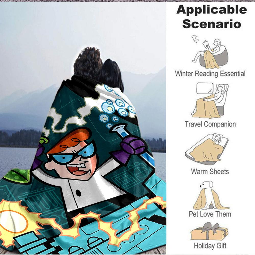 1pc Dexter's Laboratory Cozy Print Blanket Lightweight Warm Flannel Throw Blanket For Sofa, Bed, Living Room