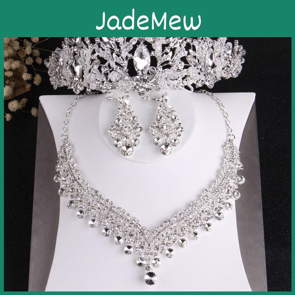 Bridal Crystal Luxury Beads Baroque Jewelry Sets Rhinestone Tiaras Crown Necklace Earrings Set Wedding African Hair Jewelry Set