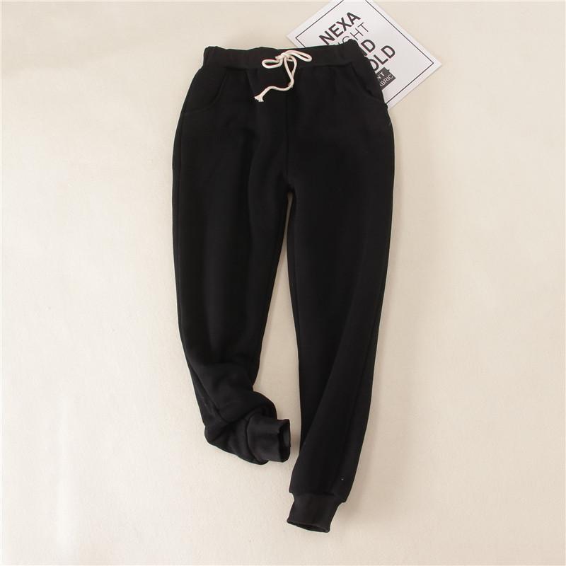 Women's Solid-Color Fleece-Lined Fall/Winter Sweatpants: Lambswool Casual Sweatpants with Cuffed Legs and Drawstrings for Winter