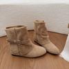 Retro small inner height increase round head short boots women's autumn and winter belt buckle medium tube thin temperament fashion boots