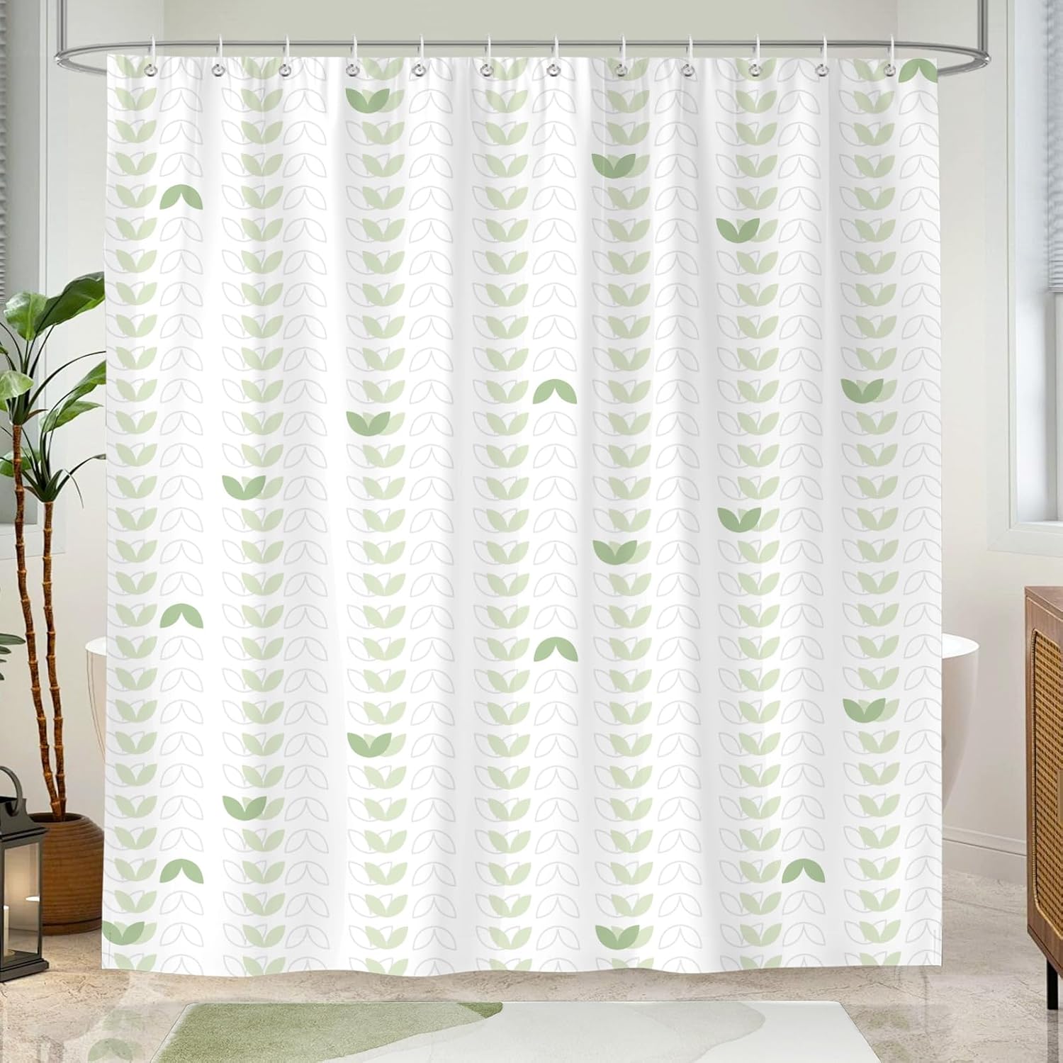 

Geometric Sage Green Shower Curtain, Farmhouse Bathroom Shower Curtain Set, Art Print Bathroom Modern Decor Fabric With Hooks W60H190(CM)-1 Pcs