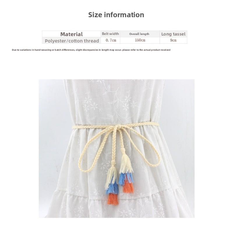 Mei Mary Cotton Thread Fine Decorative Dress Knotted Waist Chain Women's Braided Macaron Tassel Waist Cord