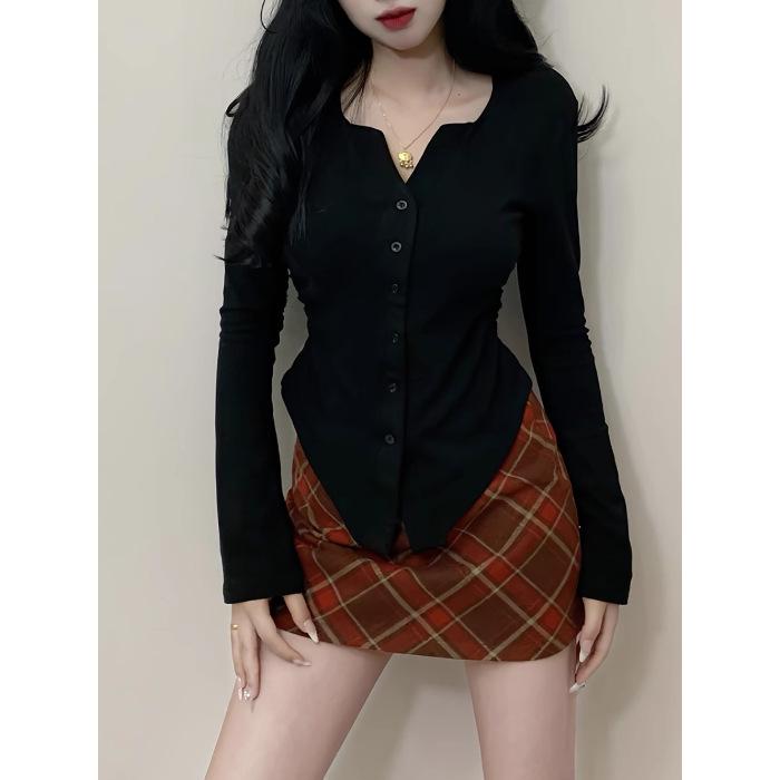 

Plus-Size Irregular V-Neck Long-Sleeve Plush Layering Shirt Medium чёрный