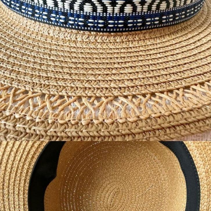Spring and Summer Hat Ethnic Style Hat Summer Hat Republic of China Style Retro Internet Celebrity Flat Top Weaving Retro Summer Hollow