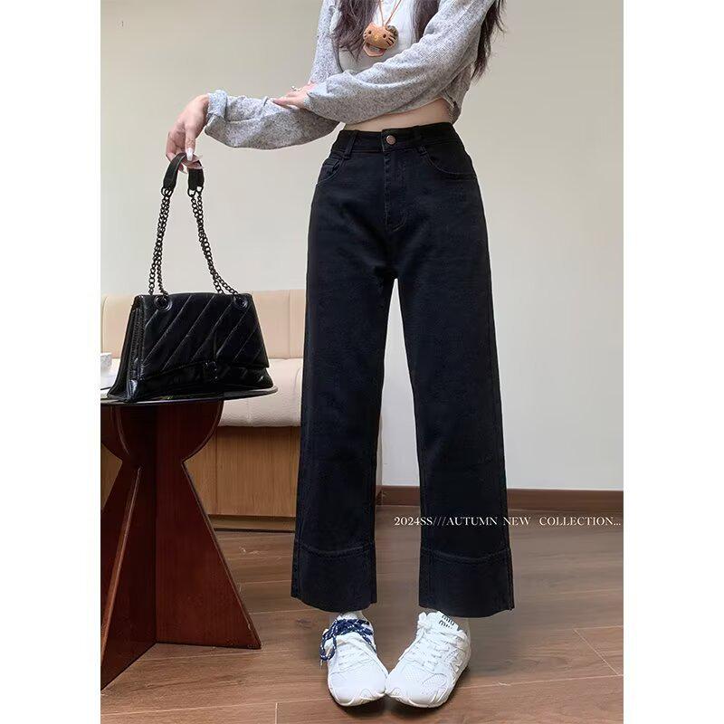 High Waist Plus Size Straight-Leg Jeans for Pear-Shaped Women - Slimming, Loose Fit, Wide-Leg Pants for Autumn