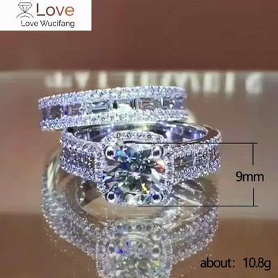 Luxury 2Pcs Set of Rings Women Trendy Lady Wedding Accessories Set Dazzling Crystal Zirconia Stone Delicate Bride Jewelry