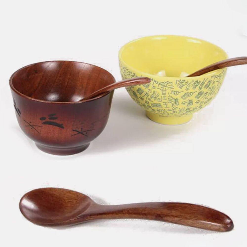 5pcs Japanese Wooden Stirring Spoon Anti-Scald Teaspoon Kitchen Utensils Mixing Spoon Soup
