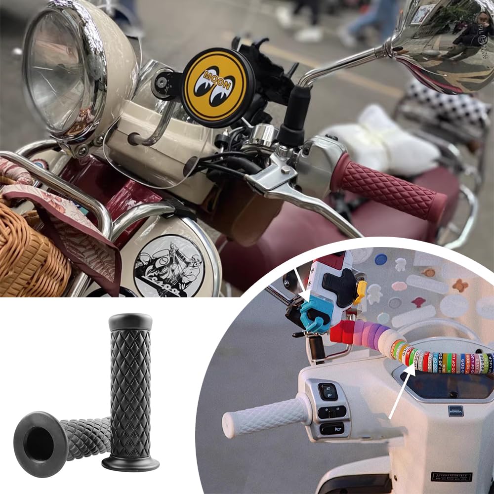 Vitalux Motorcycle Handlebar Diamond Left and Right Retro Universal Replacement Grips, 22.2mm Pattern, Set, Non-Slip, Corrosion-Resistant,