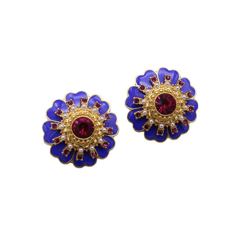 Vintage Violet Bangle & Enamel Sunflower Jewelry Set: Multilayer Bracelet with Flower Earrings for Women