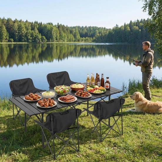 Camp Chair Table 5Pcs Collapsible Set with 4 Single Chairs 1 Table Heavy Duty Folding Camping and Chair Portable for Outdoor Hiking Travel Patio