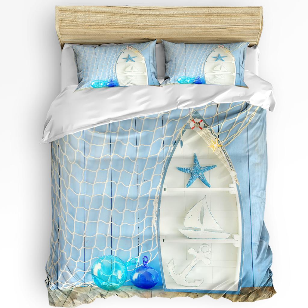 Mediterranean Wooden Boat Bedding Set 3pcs Boys Girls Duvet Cover Pillowcase Kids Adult Quilt Cover Double Bed Set Home Textile