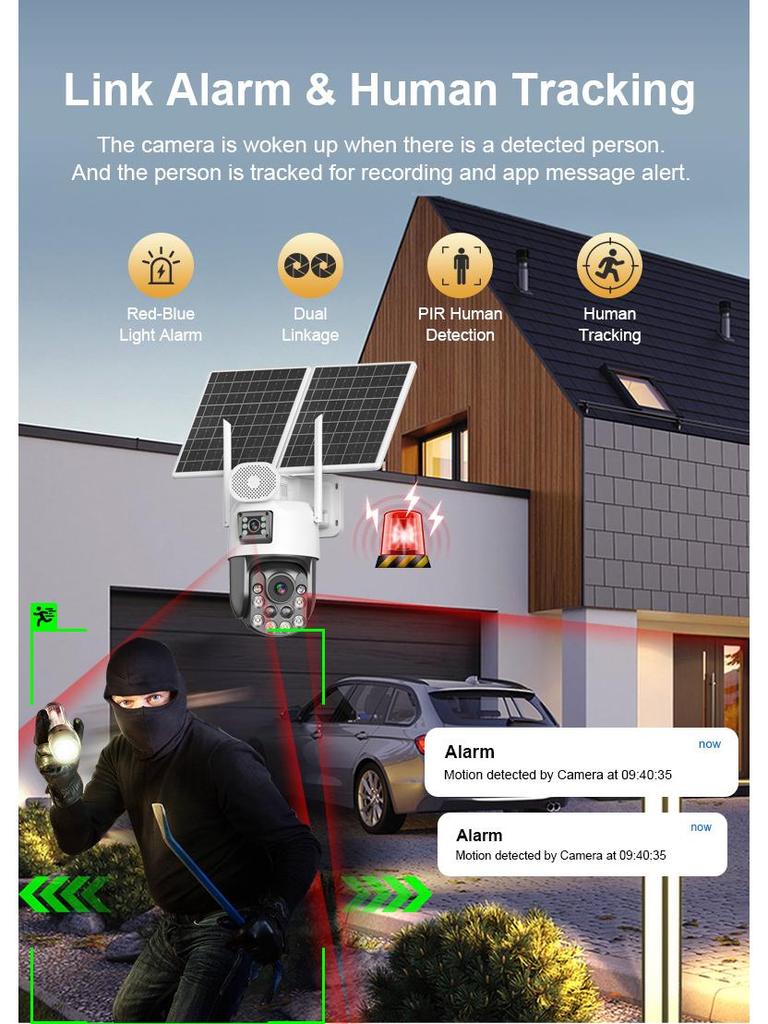 Solar Outdoor PTZ Camera with 36x Zoom & Dual-Screen Humanoid Tracking