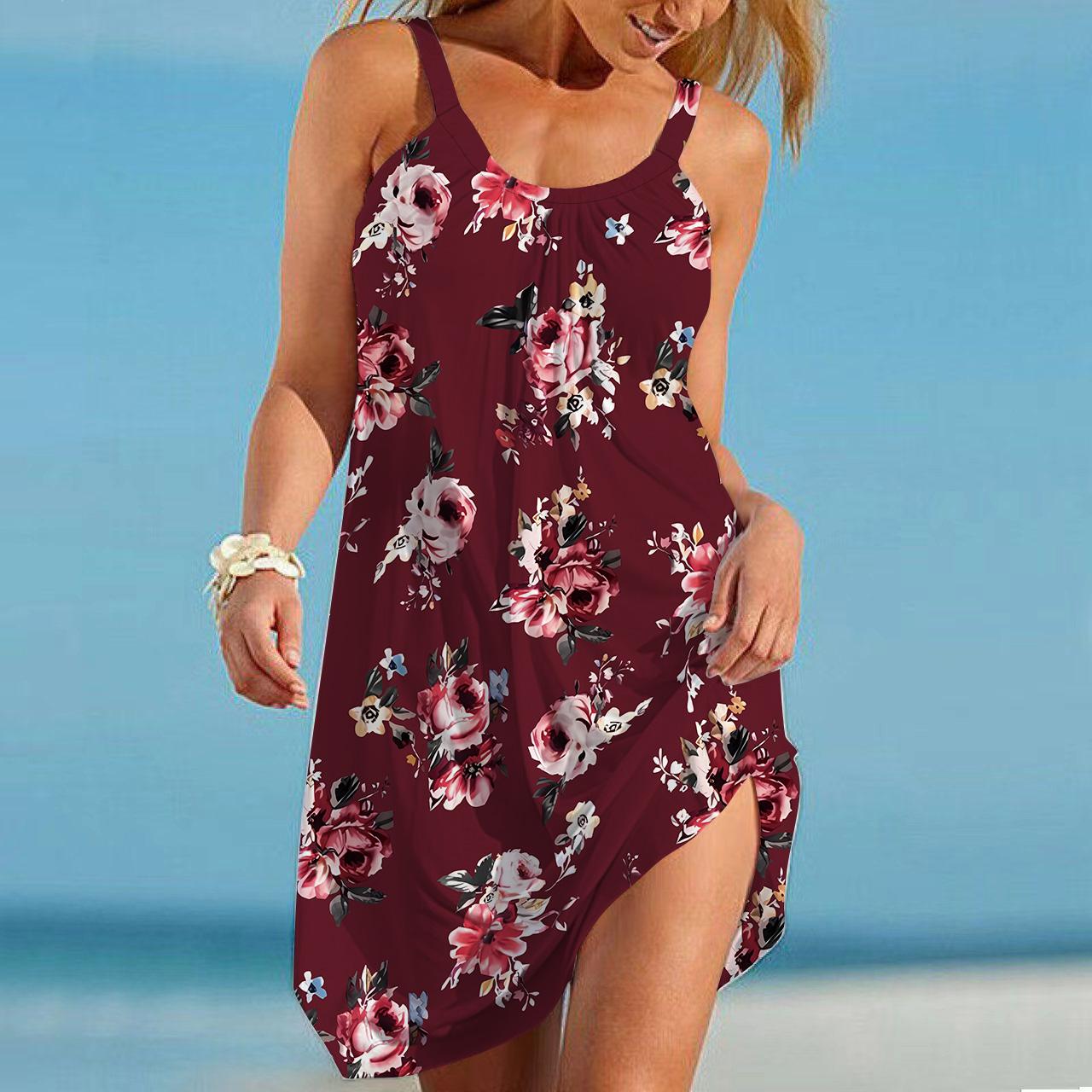 

Пляжная одежда Мини-платье Картина маслом Цветочный принт Повседневное современное платье без рукавов Свободный крой для улицы Повседневное летнее 2XL коричневый