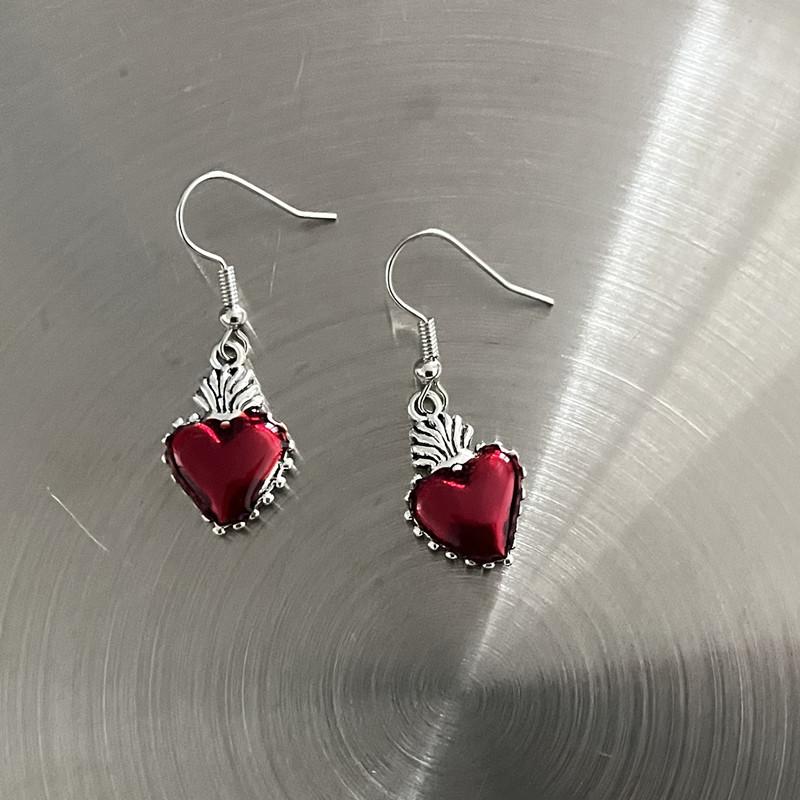 New Harajuku Vintage Goth  Pink Peach Heart Drop Earrings For Women Grunge Punk Halloween Aesthetic Y2k Fairy Jewelry