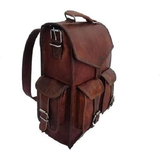 Goat Leather Bag Backpack Rucksack Laptop Vintage Brown Genuine Travel New Men'sc