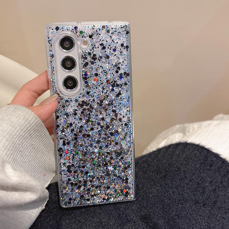 For Samsung Zflip6 Mobile Phone Case Glue Glitter Sequin Fold5 Clamshell Folding Screen W24flip Women's Model
