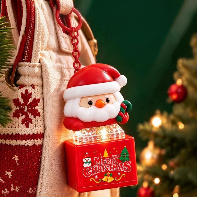 Light Up Santa Claus Stress Relief Keychain Voice Function Christmas Key Ring For Bag Pendant Xmas Party Small Gift