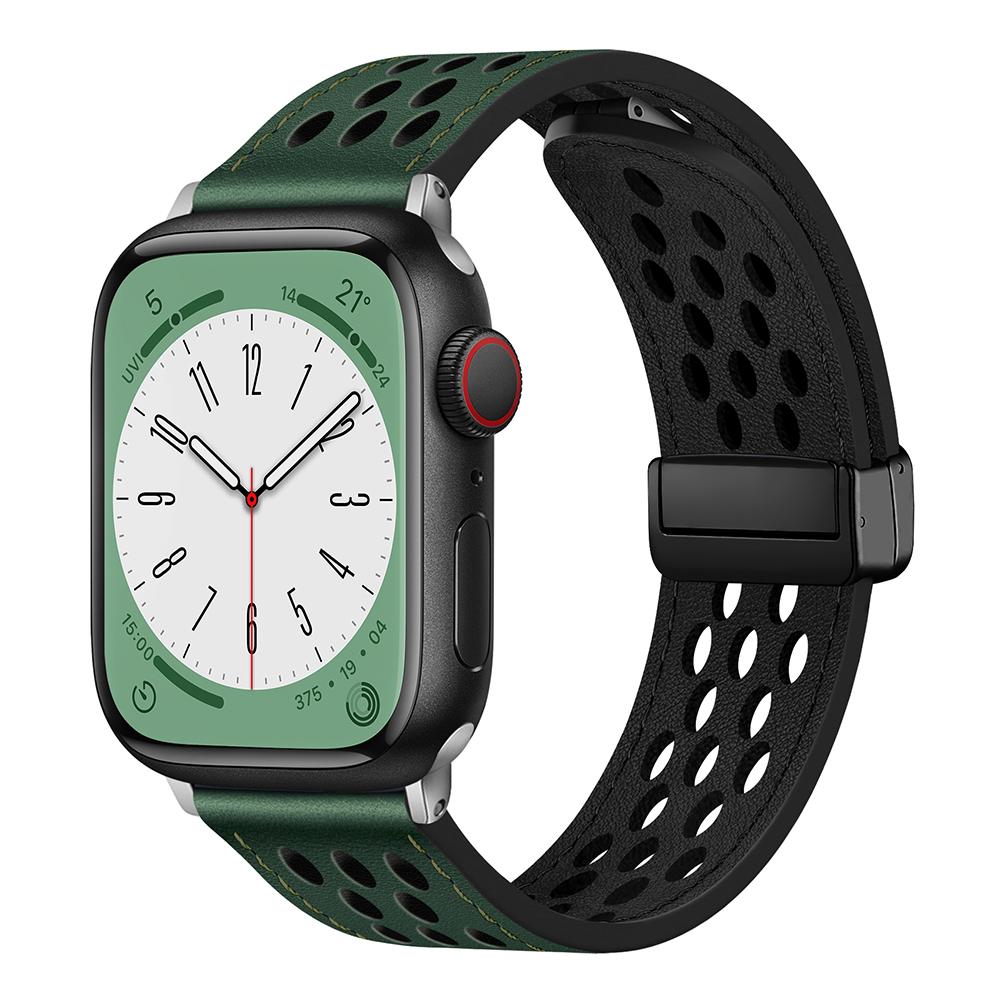 Silicone+Leather Strap For Apple Watch Ultra2 Band 49mm 45mm 41mm 40mm 44mm 42mm Magnetic Bracelet iWatch Series 9 8 7 SE 6 5 4 3