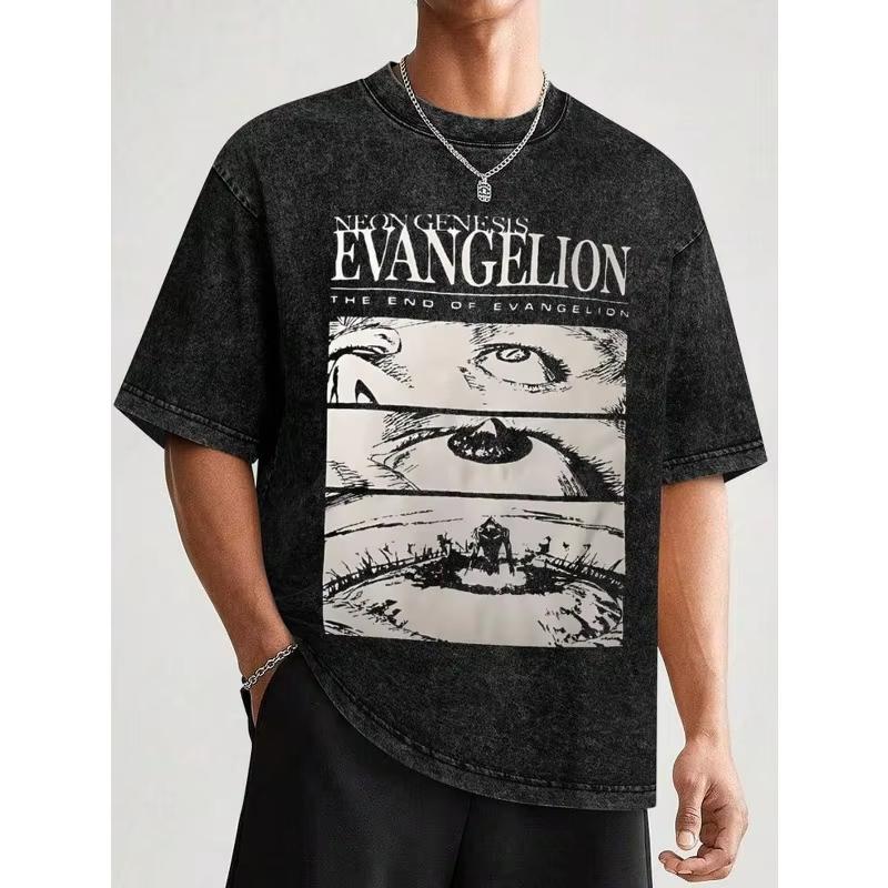 

New Century Evangelion EVA Anime Printed Tshirt Mens and Womens Washed Tshirt High Quality Vintage Cotton Tshirt Tops XL