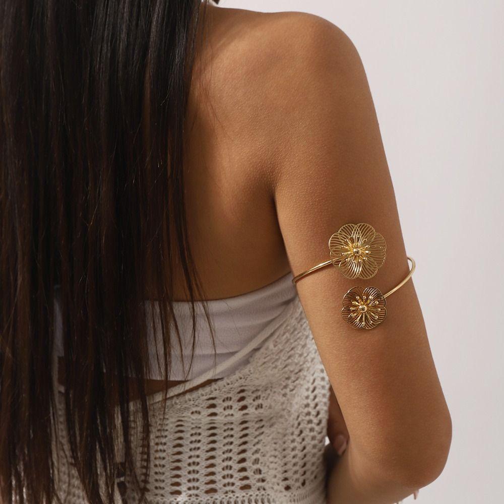 Zinc Zinc Alloy Opening Cuff Bracelets Hollow Flower Circle Upper Arm Bracelet  Arm Accessories