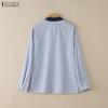 ZANZEA Women Casual Splice Turn Down Collar Long Sleeve Stripe Blouse