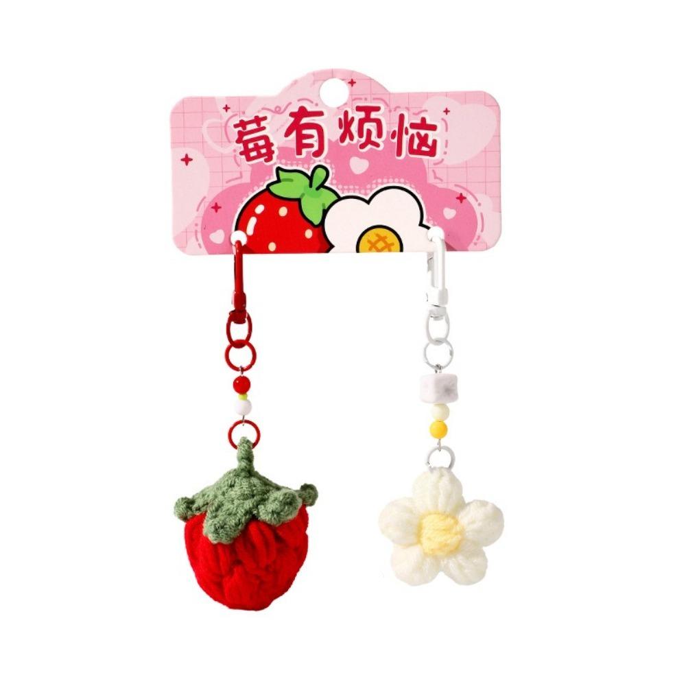 

1pair Woolen Crochet Fruit Keychains Bag Hanging Car Keyrings Simple Knitted Flower Pendant Female