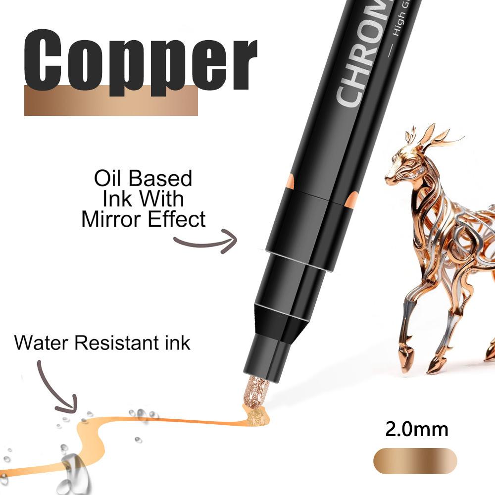 Chrome Mirror Marker Pen 2.0mm Waterproof Ink DIY Reflective Paint Pen Gold Silver Copper Marker Craft Model Painting Art Marker