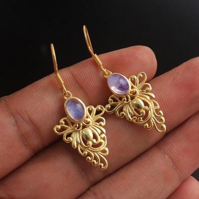 Boucle d'oreille en pierre de lune plaquée or jaune, pierre de naissance de juin, bijoux en argent Sterling 925 pour femmes