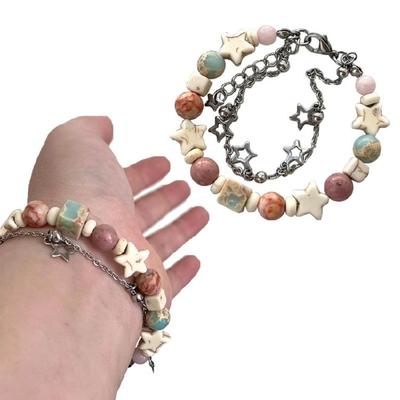 Módní náramek s pěticípou hvězdou Jednoduchý vrstvený náramek Nastavitelné pentagramy Korálkový náramek Šperky Dárek k narozeninám