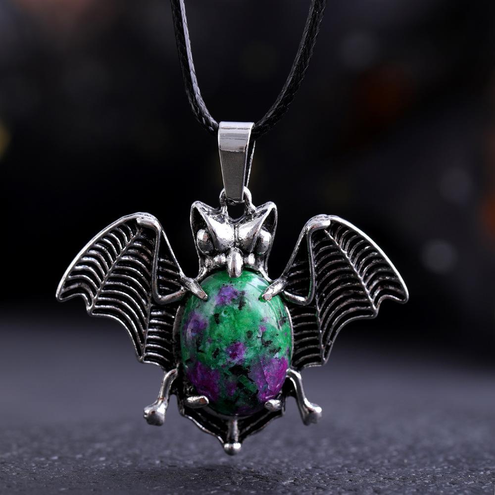 Halloween Crystal Stone Bat Vintage Pendant For Women Necklace Natural Amethyst Rose Quartz Lapis Lazuli Pendant Jewelry Making