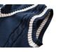 In-Stock Academy British Style JK Unisex Cable Knit V-Neck Color Block Sweater Vest