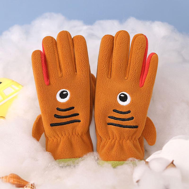 Gants pour enfants hommes et femmes ours de dessin animé brodés automne et hiver extérieur équitation patin à roulettes velours coupe-vent gants chauds