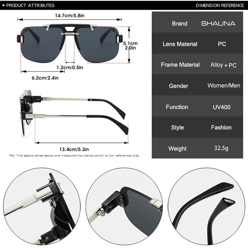 Non-polarized Square Rimless Sunglasses Women Fashion Clear Ocean Gradient Lens Shades Retro Rivets Men Sun Glasses