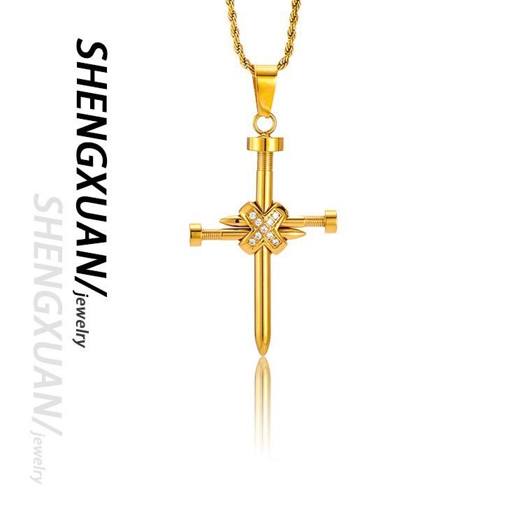 2026 Stone Cross Necklace Fashion Light Luxury Necklace Jewelry Premium Jewelry Full Diamond Men's Necklace