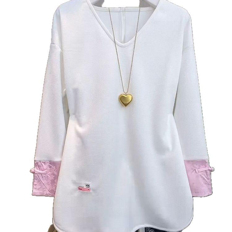 Women's Plus Size Chinese Style Long Sleeve T-shirt - Early Spring, Loose Slimming Mid-length Top