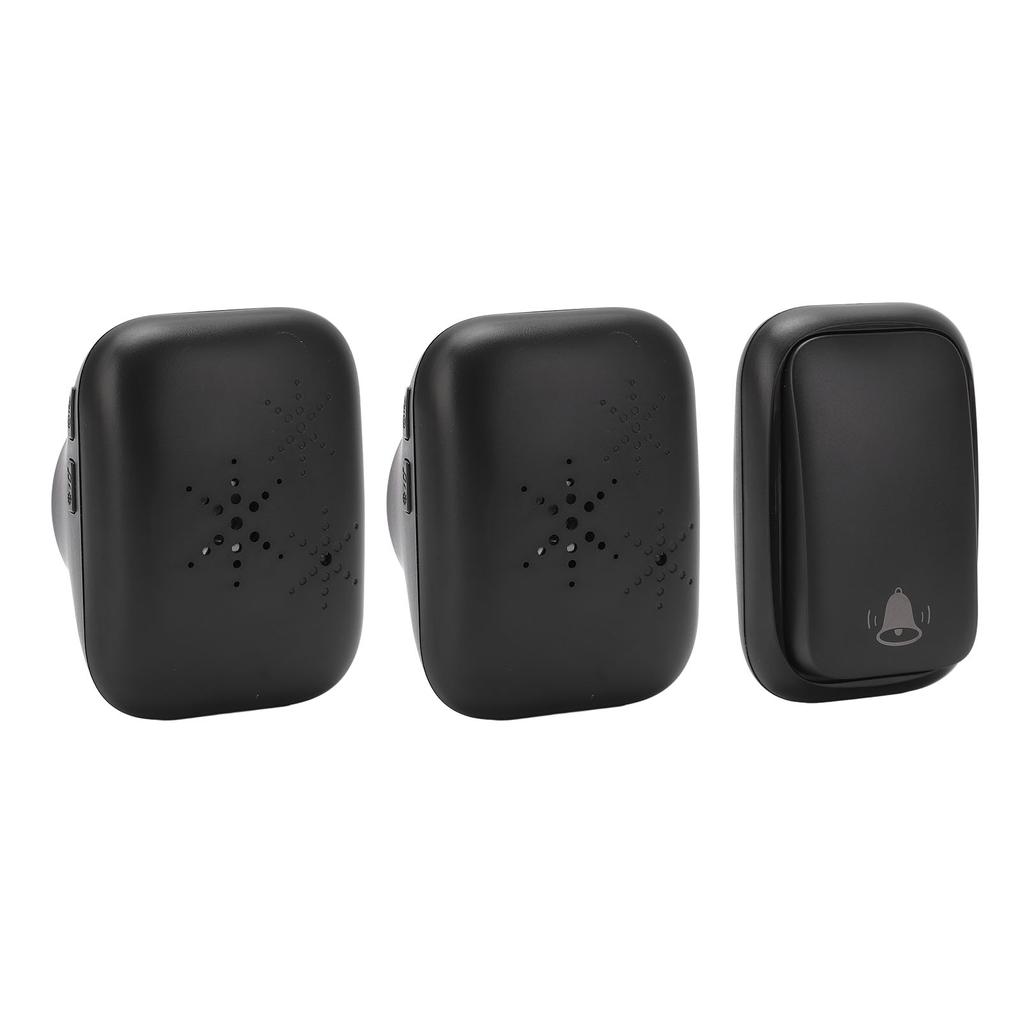 Wireless Doorbell ABS Black Self Powered 150m Range 433MHz with 2 Receivers for Home Hotel Factory AC