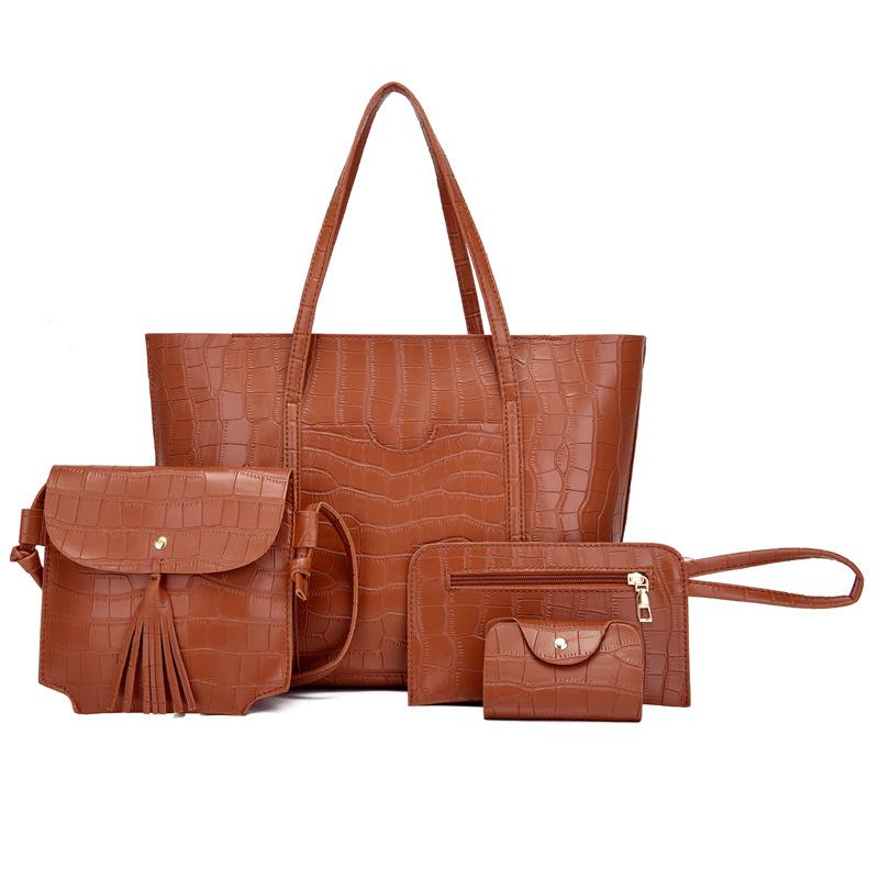 

Женская сумка ретро сумка «мать и дитя» из четырех частей с каменным узором, портативная, большой вместимости, на плечо, мессенджер, универсальная светло-коричневого