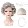 Versatile Short Curly Costume Wig Set For Grandmother Character Halloween Dress Up